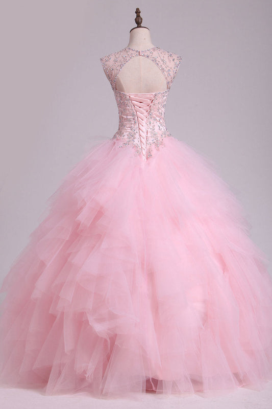 2024 Sweetheart Beaded Bodice Ball Gown Quinceanera Dresses Floor Length Tulle