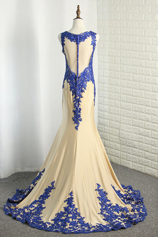 2024 Scoop Spandex Prom Dresses Mermaid With Applique Sweep Train