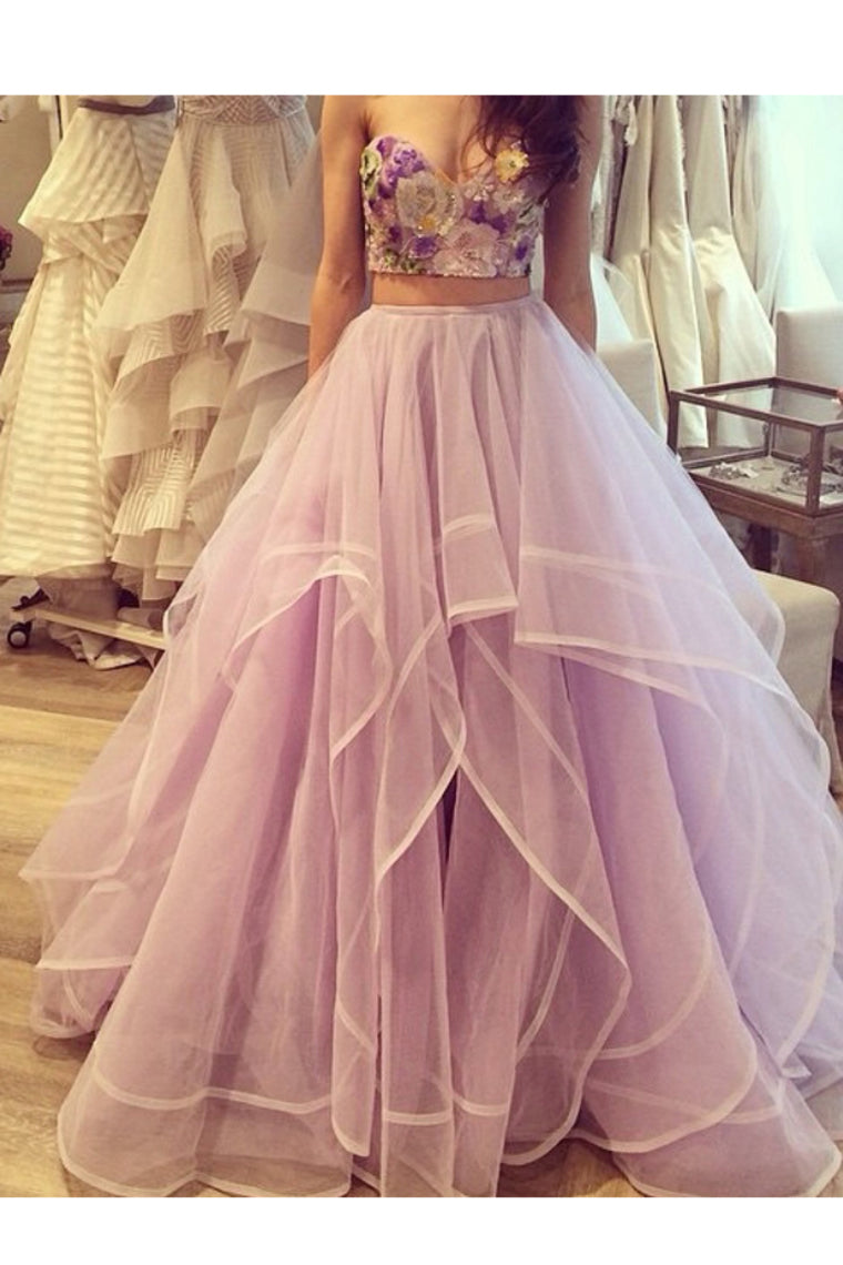 2024 Two Pieces Sweetheart Prom Dresses Tulle With Embroidery