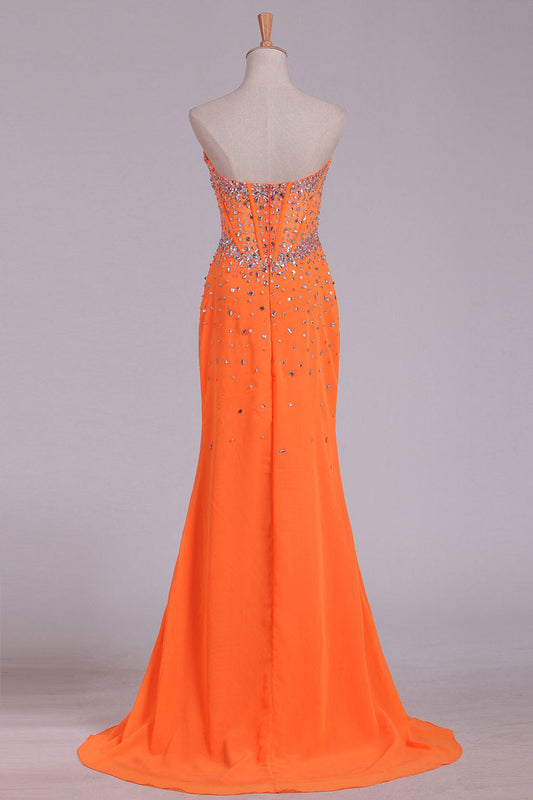 2024 Sweetheart Prom Dresses Sheath Chiffon With Beading