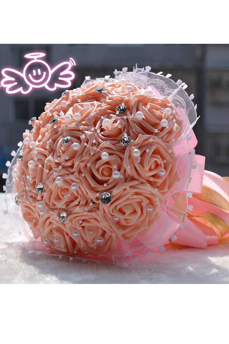 Elegant Round Foam Bridal Bouquets With Rhinestones