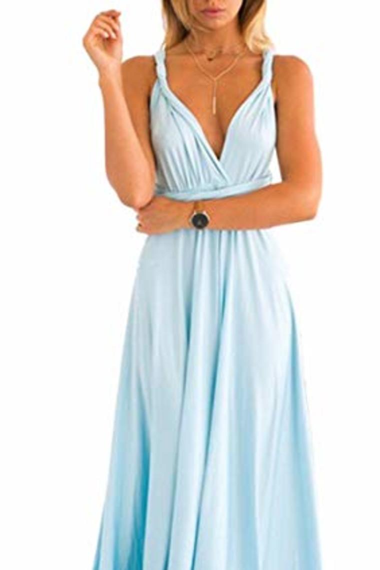 Sexy Variety-Style Elegant V-Neck Pleated Pleated Evening Sleeveless  Back Cross Bridesmaid  Dresses