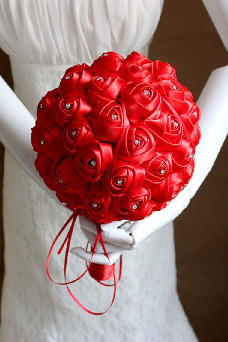 Classic Ribbon Roses With Acrylic Crystal Wedding Bouquet 30*20cm