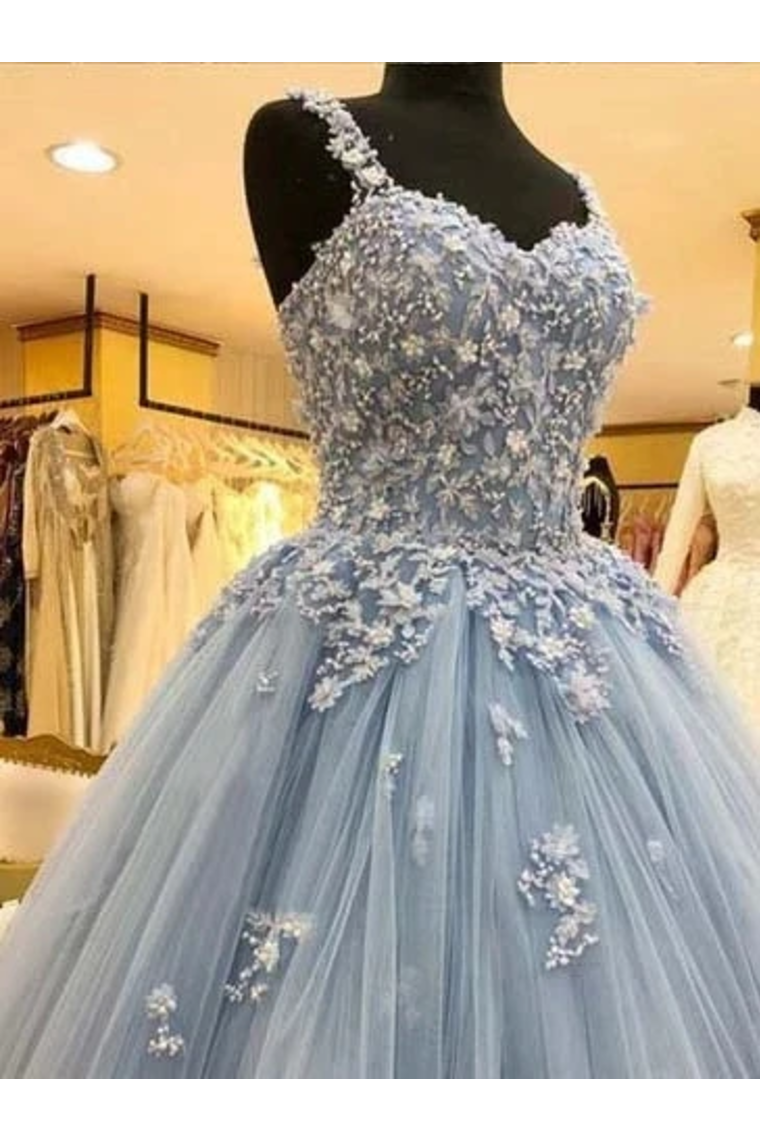 Ball Gown Straps Long Prom Dress Appliques Quinceanera Dress