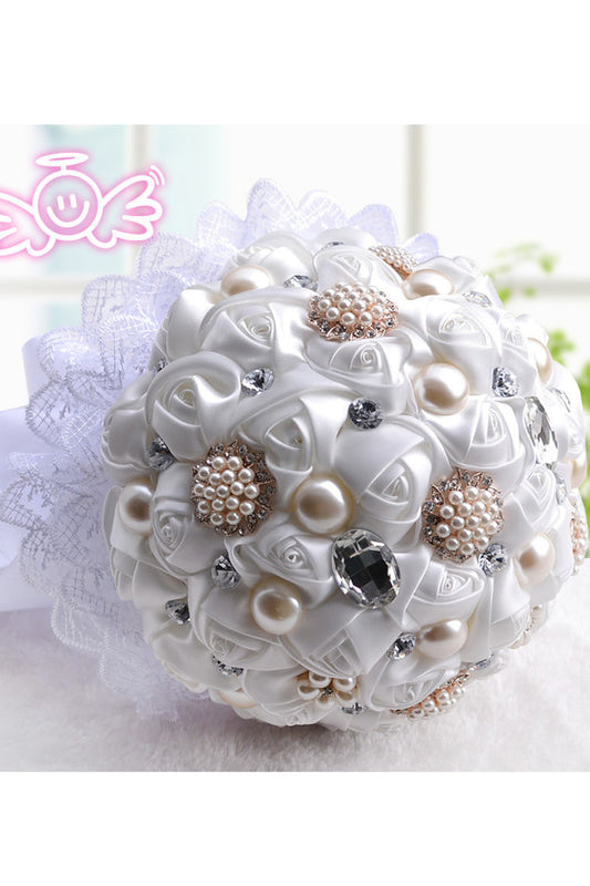 Beautiful Round Satin Bridal Bouquets With Rhinestones