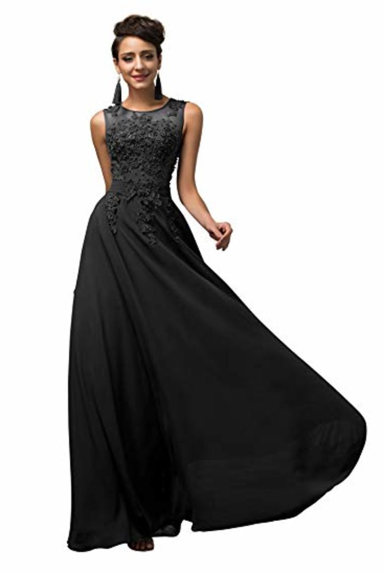 Lace Chiffon Round Neck A Line Wedding Bridesmaid Long Evening  Festive Party Dress