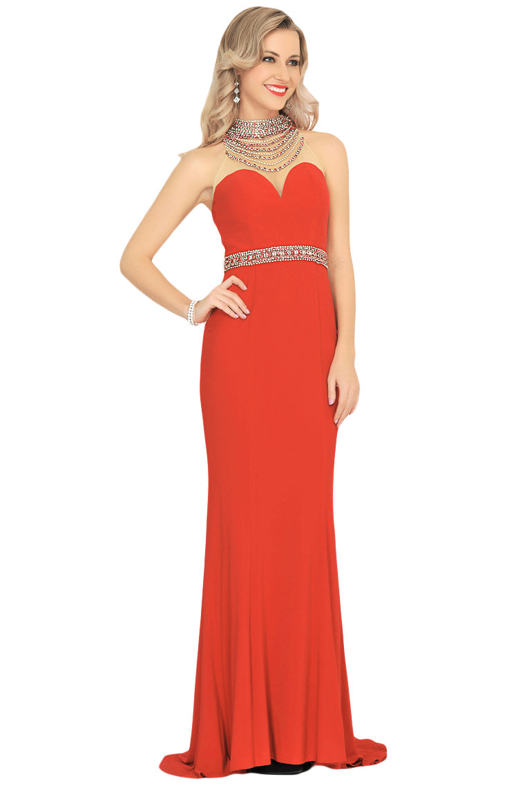 2024 Prom Dresses Mermaid High Neck Spandex With Beading Sweep Train