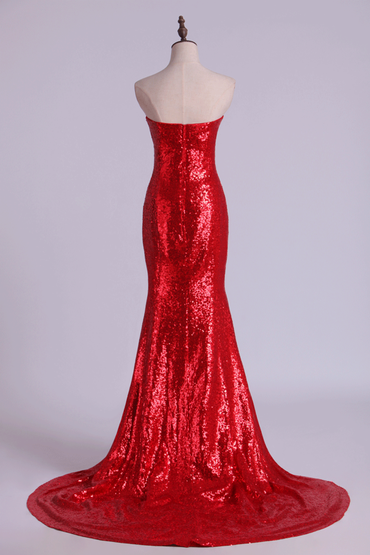 2024 Hot Red Mermaid/Trumpet Evening Dresses Sweetheart Sequined Bodice