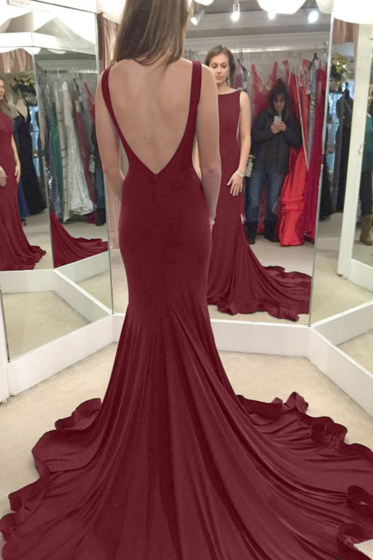 Sexy Open Back Evening Dresses Scoop Sweep Train Mermaid