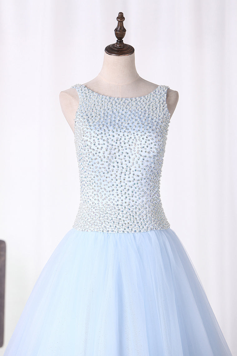 2024 Scoop Ball Gown Beaded Bodice Quinceanera Dresses Tulle