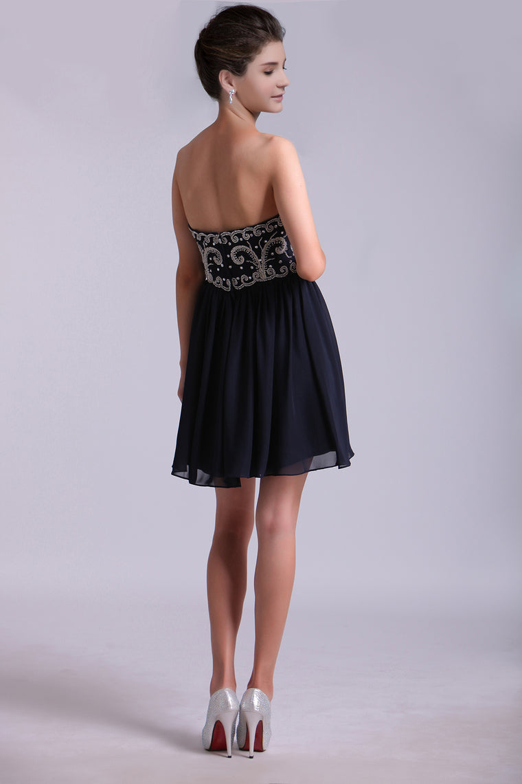 2024 Homecoming Dresses A Line Short/Mini Sweetheart Chiffon With Beads&Sequins