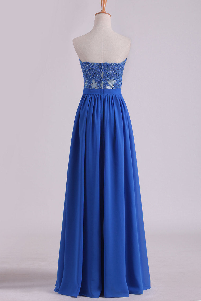 2024 Sweetheart A Line Prom Dresses Chiffon With Applique And Beads Floor Length