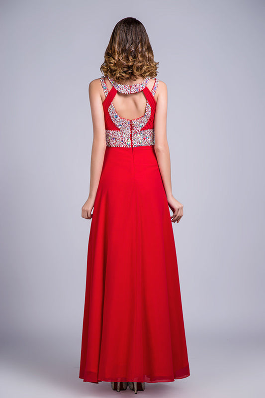 2024 Scoop Prom Dresses A Line Sweep/Brush Red Open Back