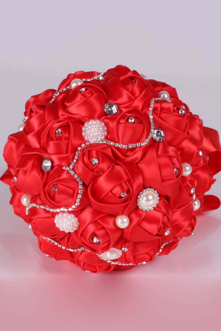 Pretty Round Satin/Pearl/Rhinestone Bridal Bouquets