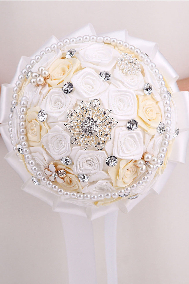 5 Colors Rhinestone Round Roses Bouquets Wedding Flowers (27*20cm)