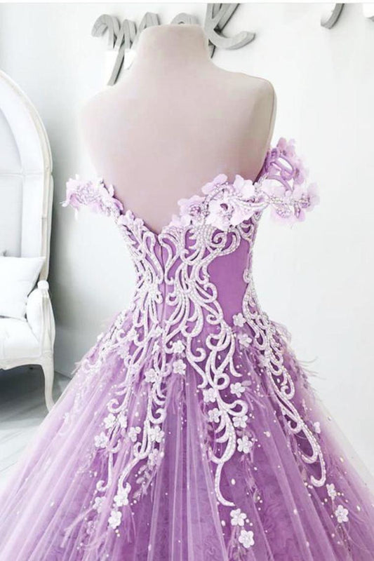 Off The Shoulder Gorgeous Long Prom Dress, Charming Formal Dress With Flowers