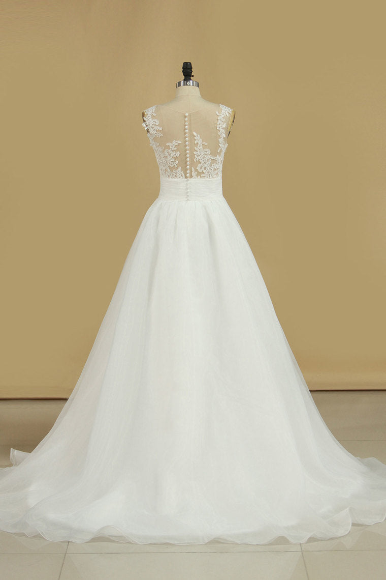 2024 New Arrival Scoop With Applique Organza Wedding Dresses A Line