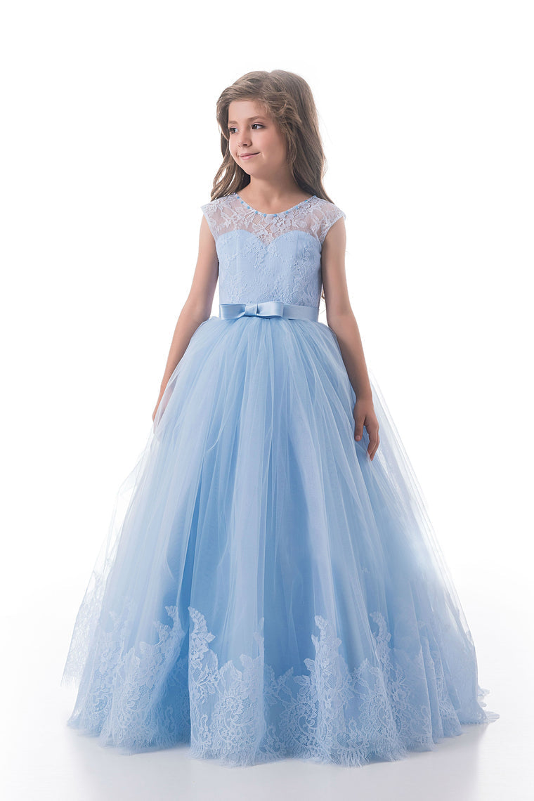 2024 Scoop With Applique And Sash Tulle A Line Floor Length Flower Girl Dresses