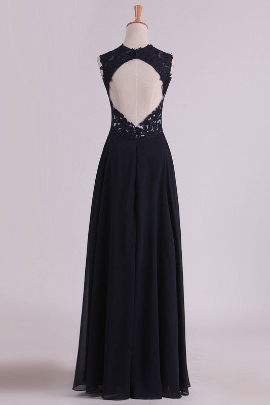 2024 Straps Prom Dresses With Applique And Beads Open Back A Line Chiffon