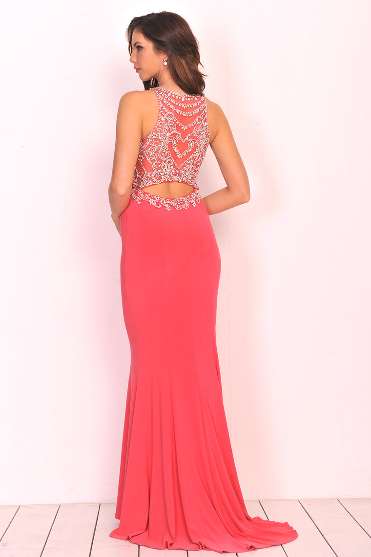 2024 Spandex Scoop With Beading Prom Dresses Mermaid Sweep Train