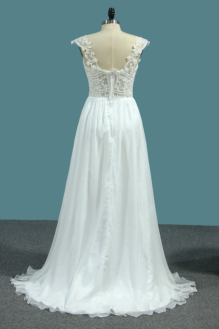 2024 Chiffon A Line Straps Wedding Dresses With Applique And Beads