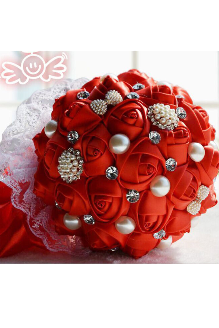 Beautiful Round Satin Bridal Bouquets With Rhinestones