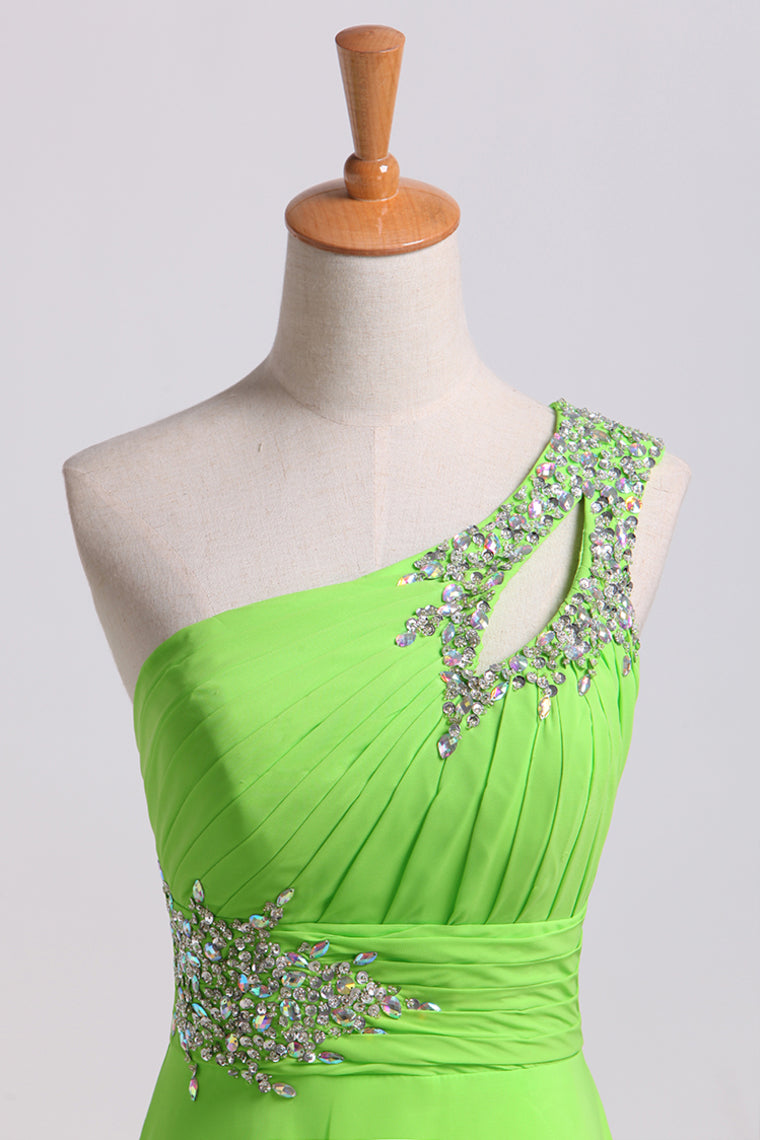 Cheap Prom Dresses Green One Shoulder Floor Length Sweep/Brush Train