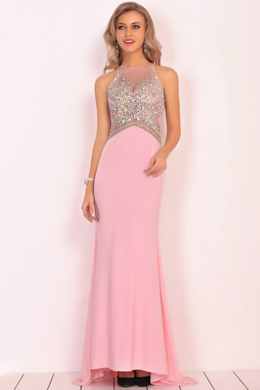 2024 Mermaid Scoop Spandex Prom Dresses With Beads&Rhinestones