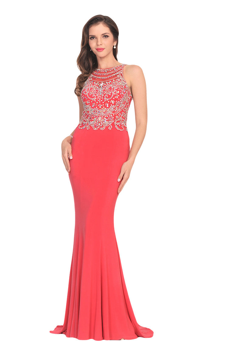 2024 Spandex Scoop With Beading Prom Dresses Mermaid Sweep Train