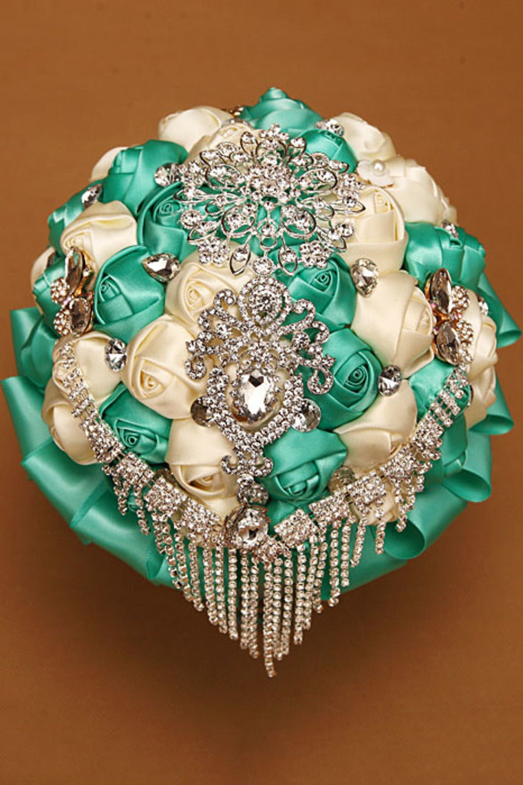 Round Shape Acrylic Cristal Beads With Ribbon Handle Wedding Bouquet (26*20cm)