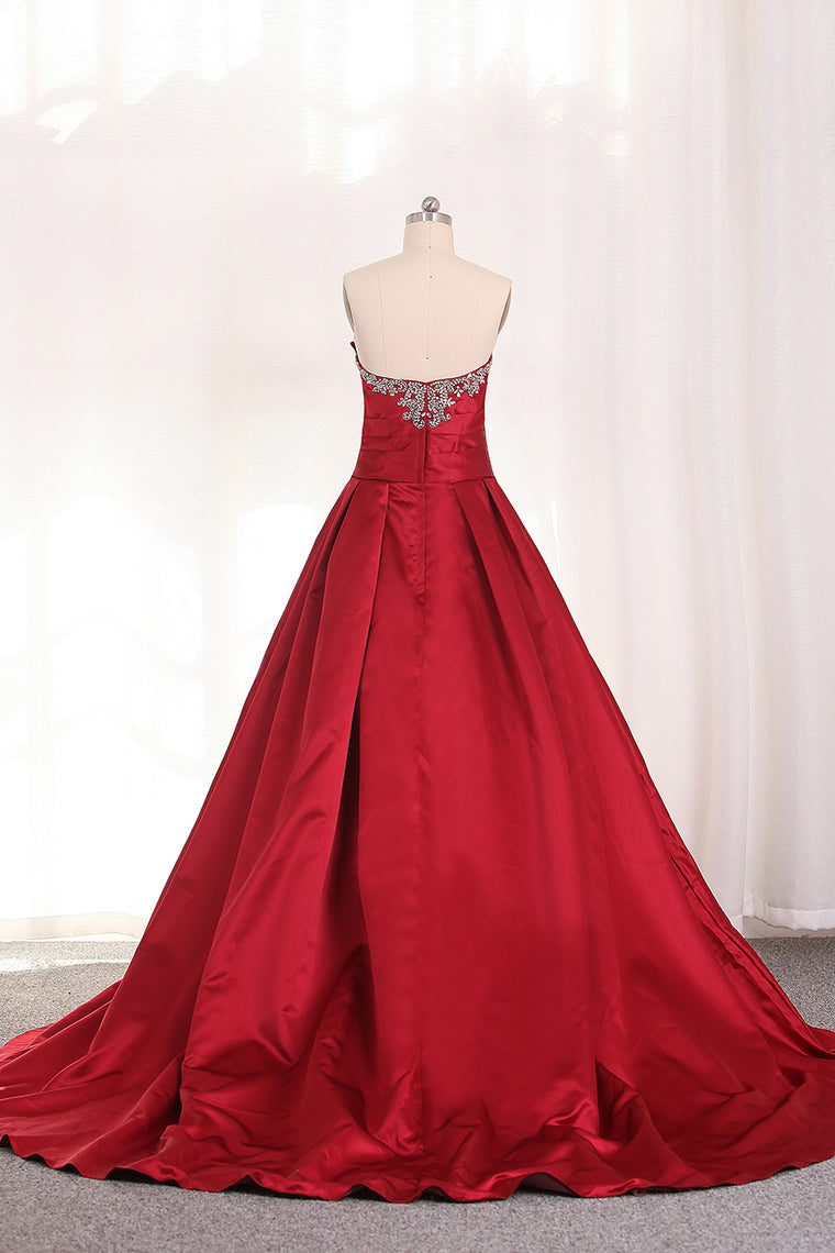 2024 A Line Sweetheart Evening Gown With Beads And Ruffles Sweep Train