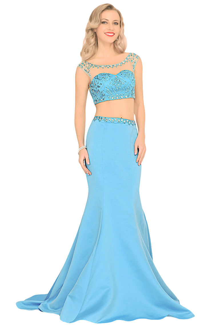 2024 Two-Piece Scoop Prom Dresses Mermaid Satin With Beading