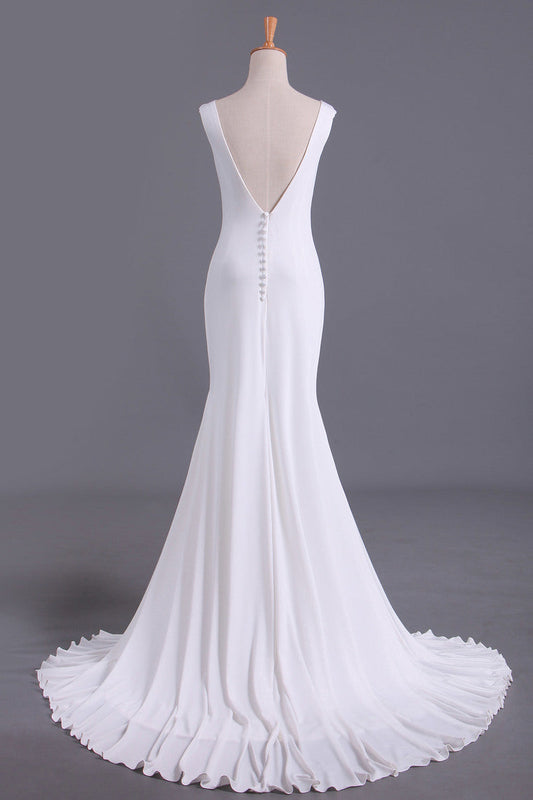 2024 White Scoop Mermaid/Trumpet Wedding Dresses Spandex Court Train