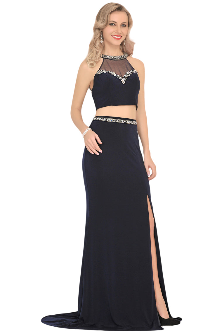 2024 Two-Piece Scoop Spandex Prom Dresses Mermaid With Beading