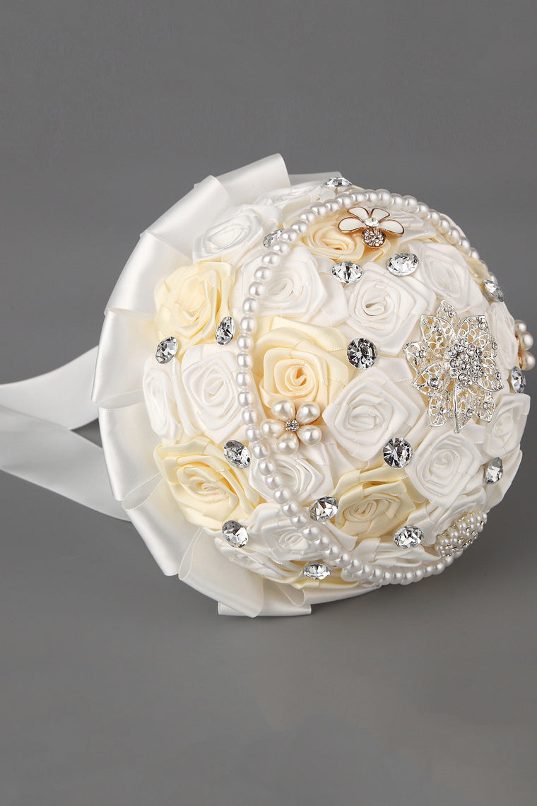 6 Colors Rhinestone/Pearl/Brooch Round Roses Bouquets Wedding Flowers (27*20cm)