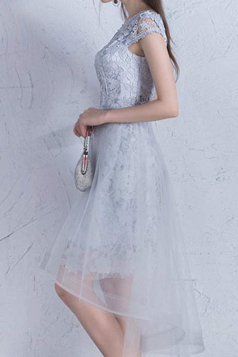 2024 Lace & Tulle Scoop Cap Sleeves Sheath Above Knee Length Homecoming Dresses