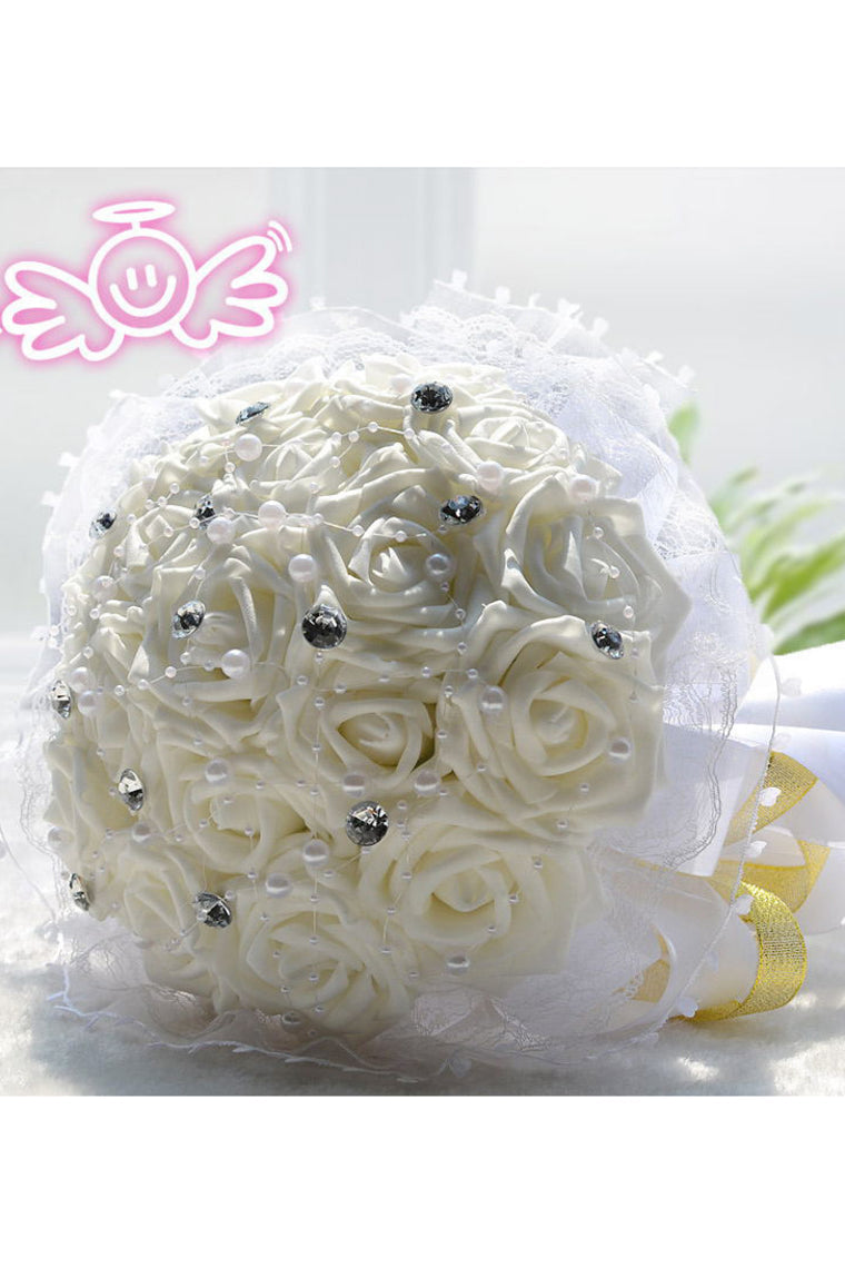 Elegant Round Foam Bridal Bouquets With Rhinestones