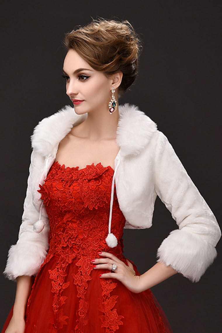 3/4 Length Sleeve White Faux Fur Wedding Wrap