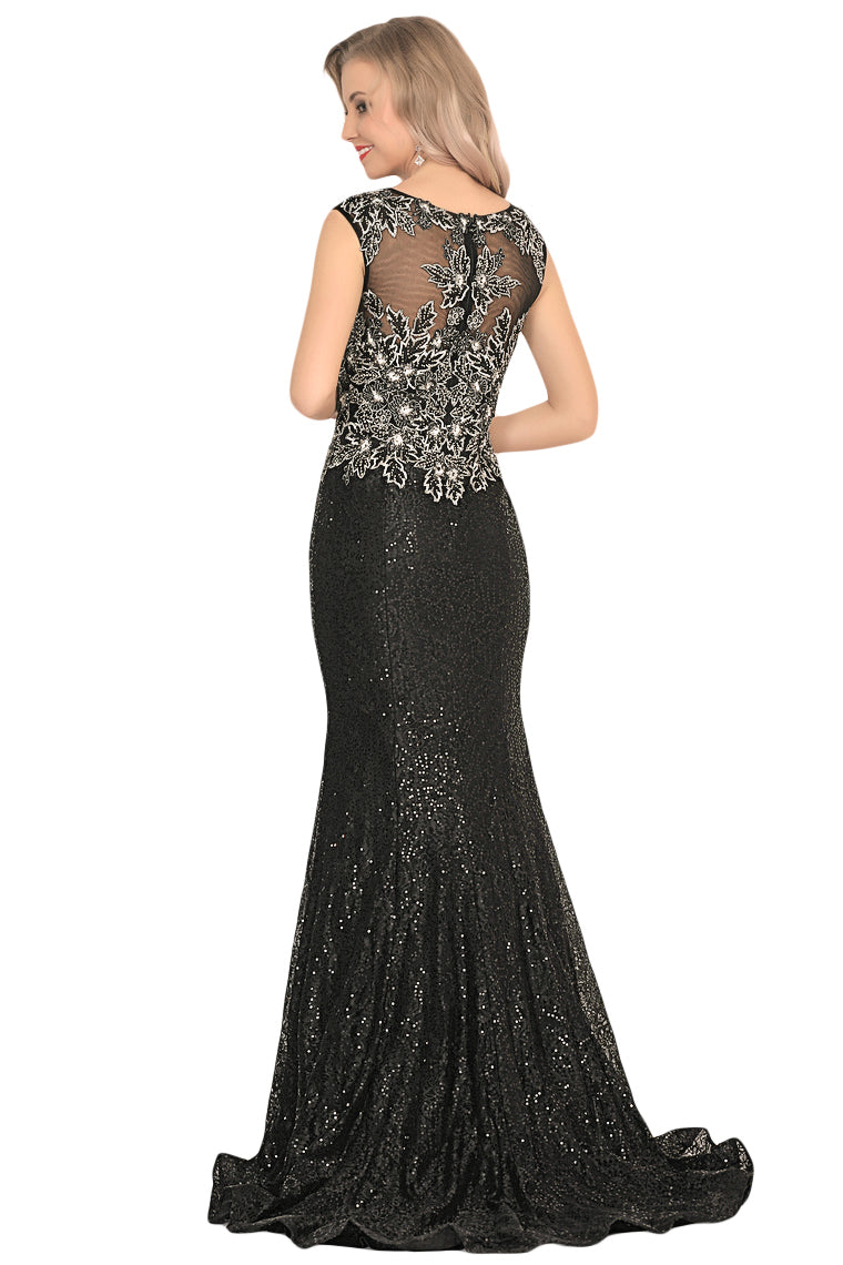 2024 Scoop Prom Dresses Mermaid Sequins With Beading Sweep Train