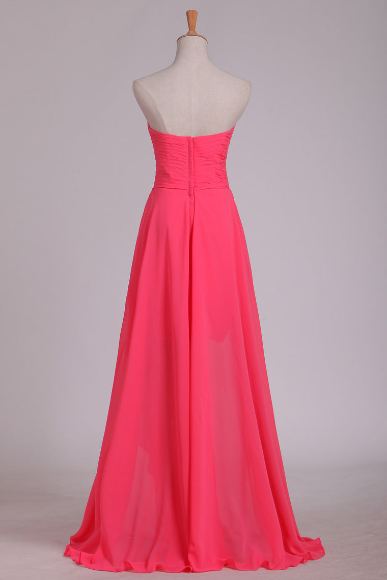 2024 Prom Dresses Sheath/Column Sweetheart Asymmetrical With Beading Chiffon