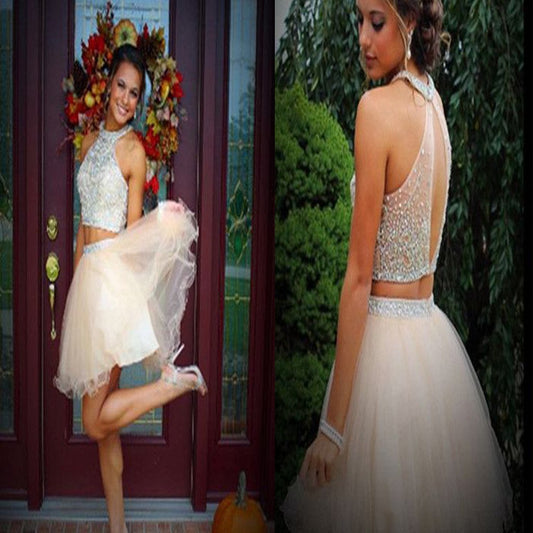 New Arrival Rhinestone Sparkly Freshman Cute Homecoming Dresses Melinda Two Pieces CD05