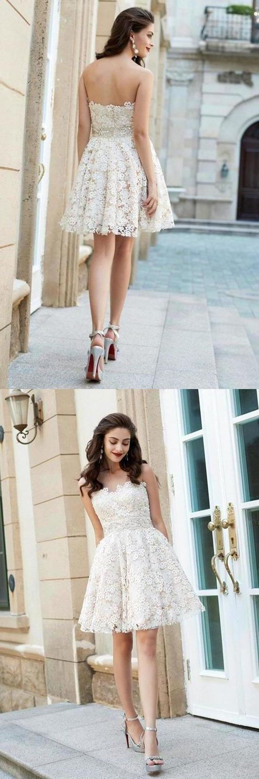 A-Line Princess Sweetheart Sleeveless Rhinestone Short Mini Lace Homecoming Dresses Penelope XXA10313