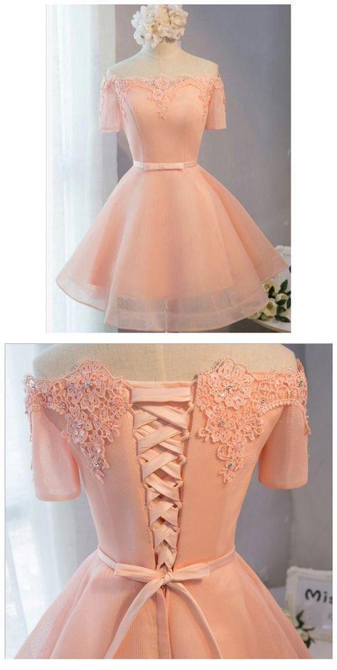 A-Line/Princess Party Homecoming Dresses Lace Crystal Pink Short Dresses With Up XXA10426