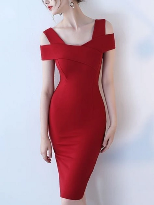 Sexy Red Scarlet Satin Homecoming Dresses Sheath Dress Red Evening Dress CD10713