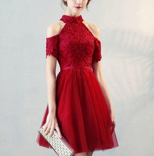 High Quality High Neck Short Sleeve A Line Alexus Homecoming Dresses Knee Length XXA10898