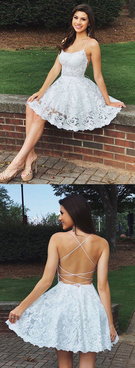 White Short Lace Homecoming Dresses Lina CD109