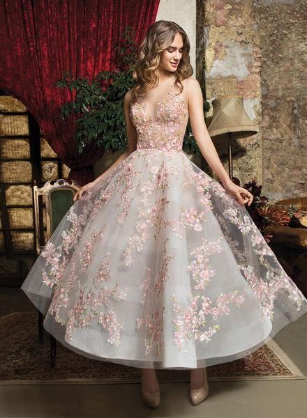 A-LINE DRESS WITH COLORFUL EMBROIDERED FLOWERS DEEP V EVENING Dakota Homecoming Dresses DRESS SHORT COLORFUL BALL GOWNS XXA1090