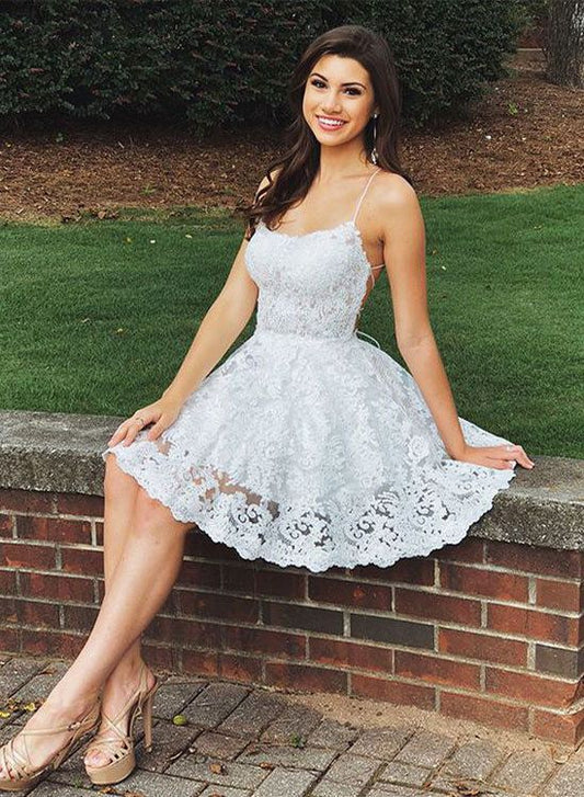 White Short Lace Homecoming Dresses Lina CD109