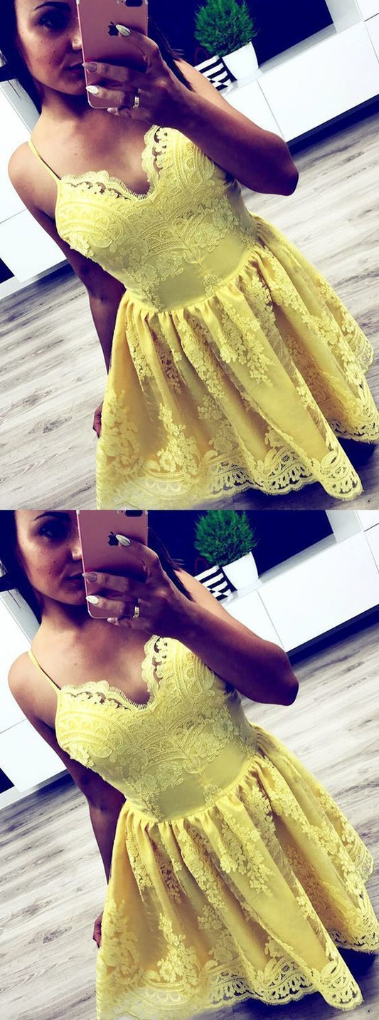 Yellow Short Ryleigh Lace Homecoming Dresses Simple Short CD1100