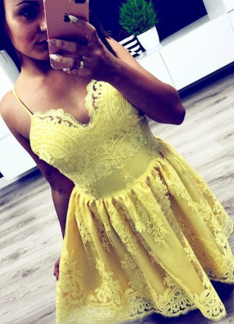 Yellow Short Ryleigh Lace Homecoming Dresses Simple Short CD1100